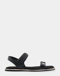 Comfortable Women's Adjustable Quarter Strap Sandal in Black Leather