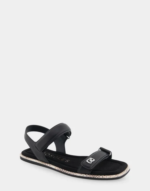 Comfortable Women's Adjustable Quarter Strap Sandal in Black Leather