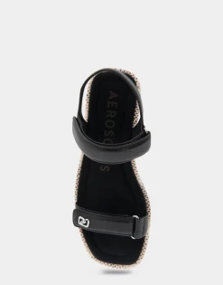 Comfortable Women's Adjustable Quarter Strap Sandal in Black Leather