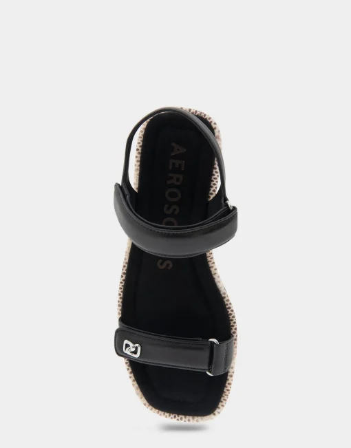 Comfortable Women's Adjustable Quarter Strap Sandal in Black Leather