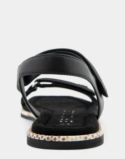 Comfortable Women's Adjustable Quarter Strap Sandal in Black Leather