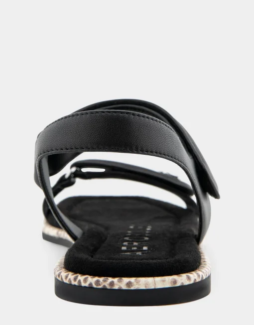 Comfortable Women's Adjustable Quarter Strap Sandal in Black Leather
