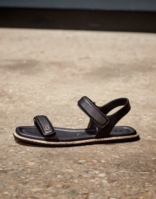 Comfortable Women's Adjustable Quarter Strap Sandal in Black Leather