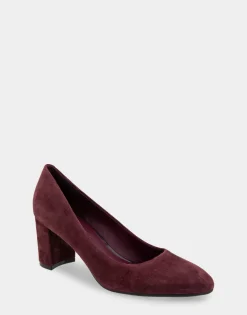Comfortable Women's Almond Toe Pump in Deep Aubergine Suede