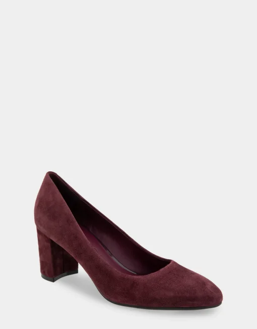 Comfortable Women's Almond Toe Pump in Deep Aubergine Suede