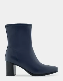 Comfortable Women's Ankle Boot in Navy Faux Leather