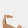 Comfortable Women's Ankle Strap Mid Wedge Sandal in Cork Faux Leather Cork