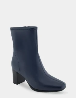 Comfortable Women's Ankle Boot in Navy Faux Leather