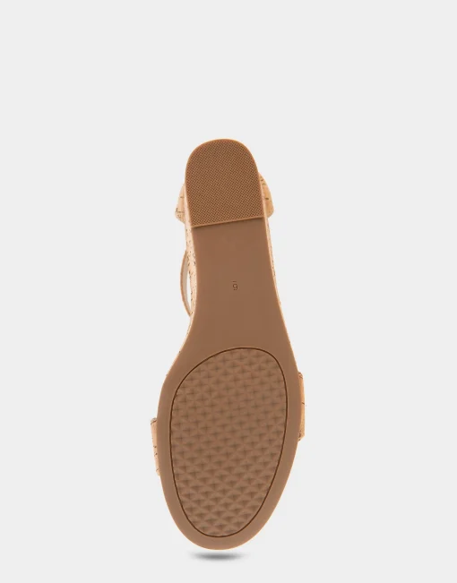 Comfortable Women's Ankle Strap Mid Wedge Sandal in Cork Faux Leather Cork