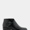 Comfortable Women's Asymmetrical Envelope Low Bootie in Black Croco Faux Leather Croco Faux Leather