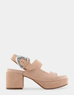 Comfortable Women's Asymmetrical Molded Footbed Platform Sandal in Cipria Suede