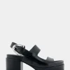 Comfortable Women's Asymmetrical Molded Footbed Platform Sandal in Black Leather