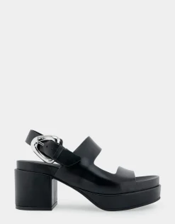 Comfortable Women's Asymmetrical Molded Footbed Platform Sandal in Black Leather