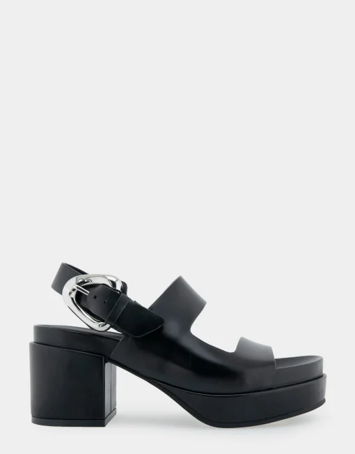 Comfortable Women's Asymmetrical Molded Footbed Platform Sandal in Black Leather