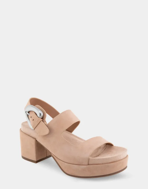 Comfortable Women's Asymmetrical Molded Footbed Platform Sandal in Cipria Suede