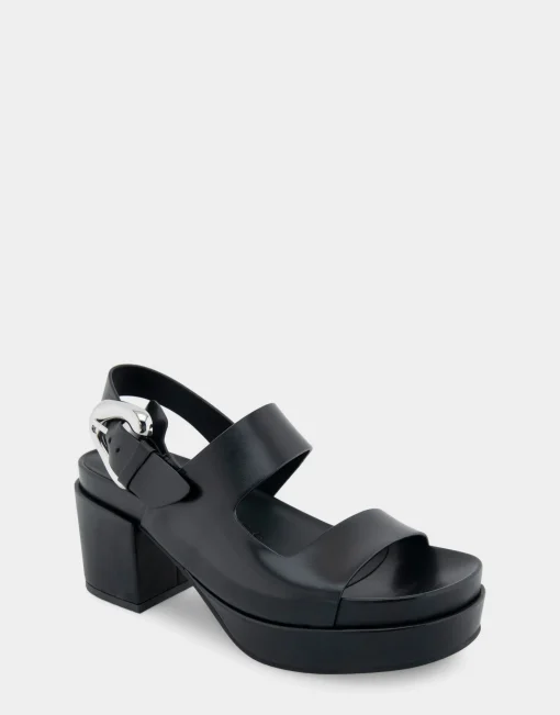 Comfortable Women's Asymmetrical Molded Footbed Platform Sandal in Black Leather