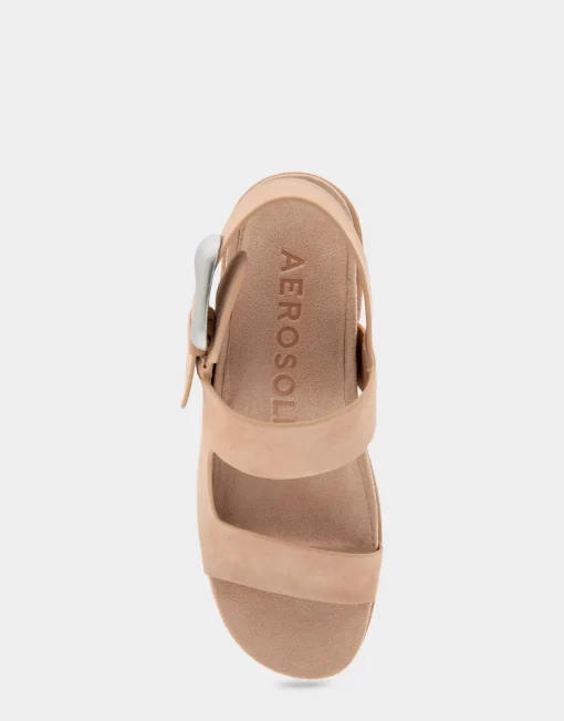 Comfortable Women's Asymmetrical Molded Footbed Platform Sandal in Cipria Suede