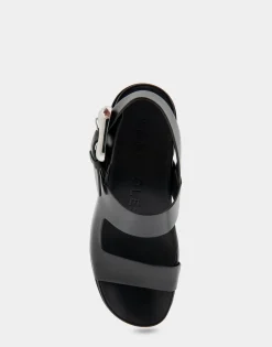 Comfortable Women's Asymmetrical Molded Footbed Platform Sandal in Black Leather