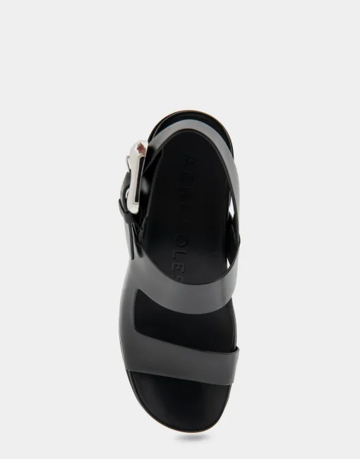Comfortable Women's Asymmetrical Molded Footbed Platform Sandal in Black Leather