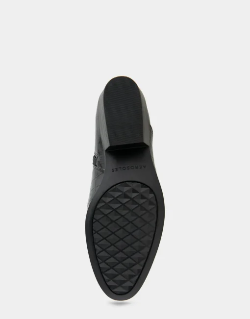 Comfortable Women's Asymmetrical Envelope Low Bootie in Black Croco Faux Leather Croco Faux Leather