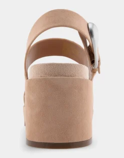 Comfortable Women's Asymmetrical Molded Footbed Platform Sandal in Cipria Suede