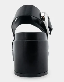 Comfortable Women's Asymmetrical Molded Footbed Platform Sandal in Black Leather