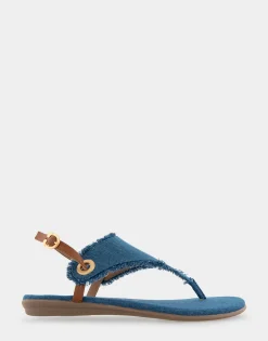 Comfortable Women's Back Strap Thong Sandal in Denim Fabric Denim Fabric