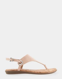 Comfortable Women's Back Strap Thong Sandal in Cipria Patent Faux Leather Faux Suede