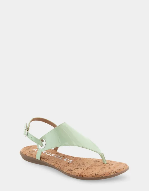 Comfortable Women's Back Strap Thong Sandal in Gleam Patent Faux Leather Faux Suede