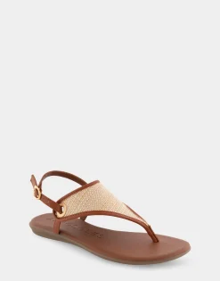 Comfortable Women's Back Strap Thong Sandal in Natural Rattan Combo Rattan Fabric