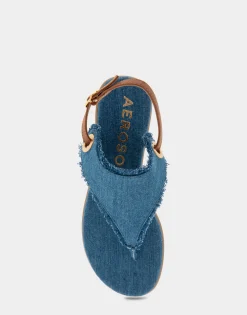 Comfortable Women's Back Strap Thong Sandal in Denim Fabric Denim Fabric