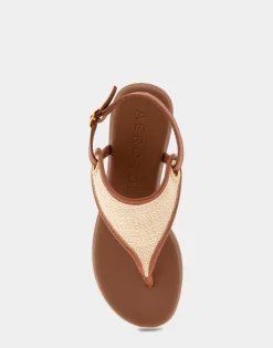 Comfortable Women's Back Strap Thong Sandal in Natural Rattan Combo Rattan Fabric