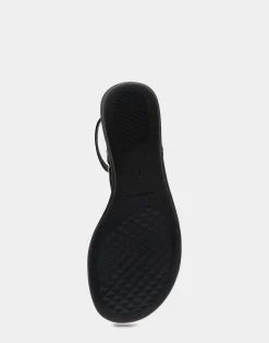 Comfortable Women's Back Strap Thong Sandal in Black Snake Patent Faux Leather