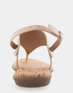 Comfortable Women's Back Strap Thong Sandal in Cipria Patent Faux Leather Faux Suede