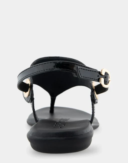 Comfortable Women's Back Strap Thong Sandal in Black Snake Patent Faux Leather