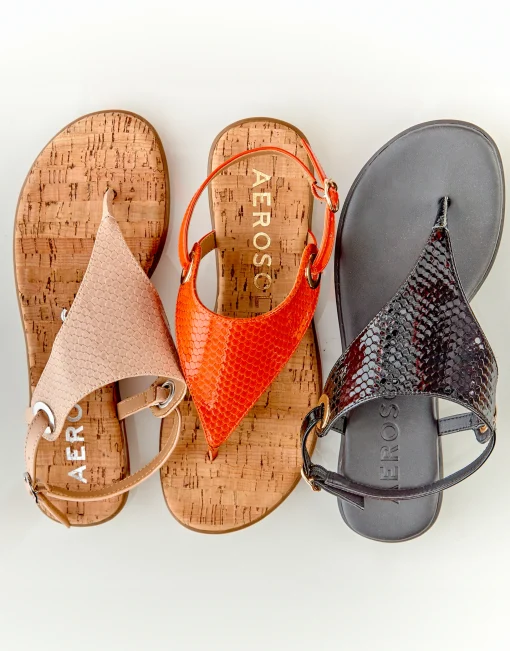 Comfortable Women's Back Strap Thong Sandal in Mandarin Snake Print Patent Faux Leather