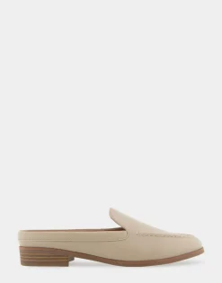 Comfortable Women's Backless Slip On Loafer in Pale Khaki Faux Leather