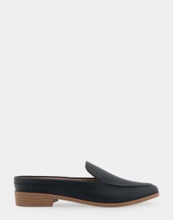 Comfortable Women's Backless Slip On Loafer in Black Faux Leather