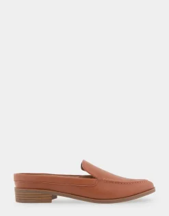 Comfortable Women's Backless Slip On Loafer in Tan Faux Leather
