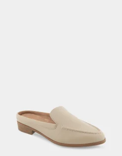 Comfortable Women's Backless Slip On Loafer in Pale Khaki Faux Leather