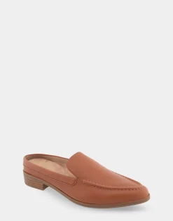 Comfortable Women's Backless Slip On Loafer in Tan Faux Leather