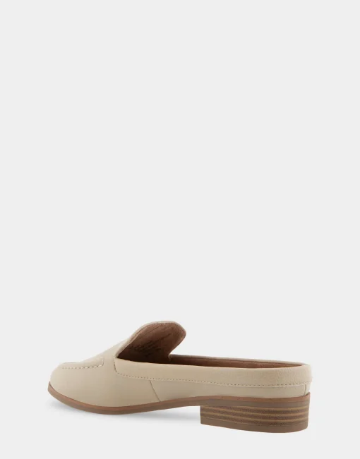 Comfortable Women's Backless Slip On Loafer in Pale Khaki Faux Leather