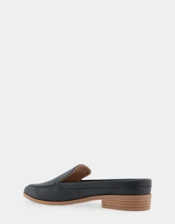 Comfortable Women's Backless Slip On Loafer in Black Faux Leather