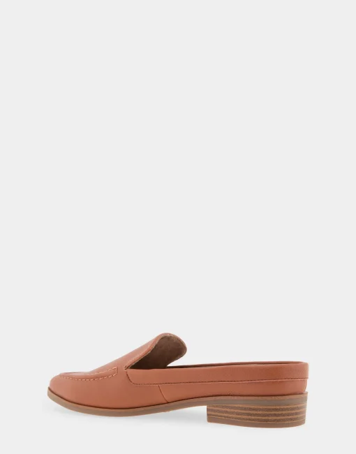 Comfortable Women's Backless Slip On Loafer in Tan Faux Leather