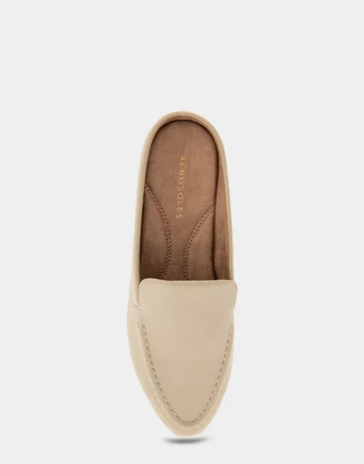 Comfortable Women's Backless Slip On Loafer in Pale Khaki Faux Leather