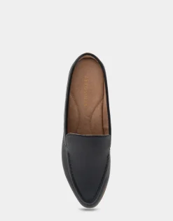 Comfortable Women's Backless Slip On Loafer in Black Faux Leather