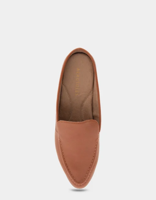 Comfortable Women's Backless Slip On Loafer in Tan Faux Leather