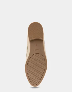 Comfortable Women's Backless Slip On Loafer in Pale Khaki Faux Leather