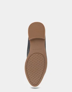 Comfortable Women's Backless Slip On Loafer in Black Faux Leather