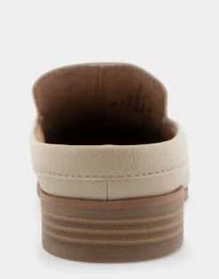 Comfortable Women's Backless Slip On Loafer in Pale Khaki Faux Leather